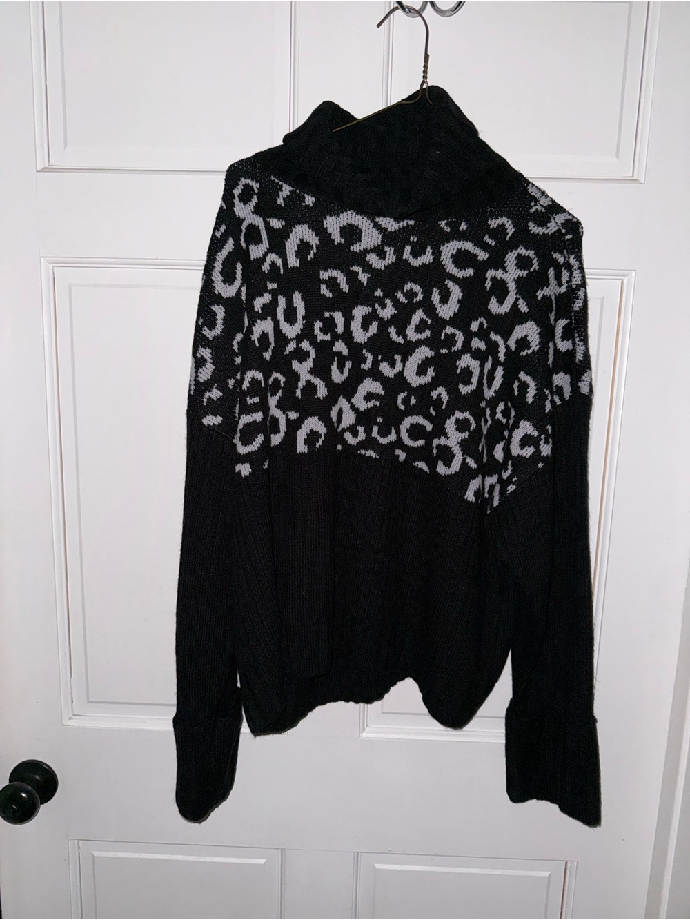 Nine West Black and Gray Leopard Funnel Neck Sweater